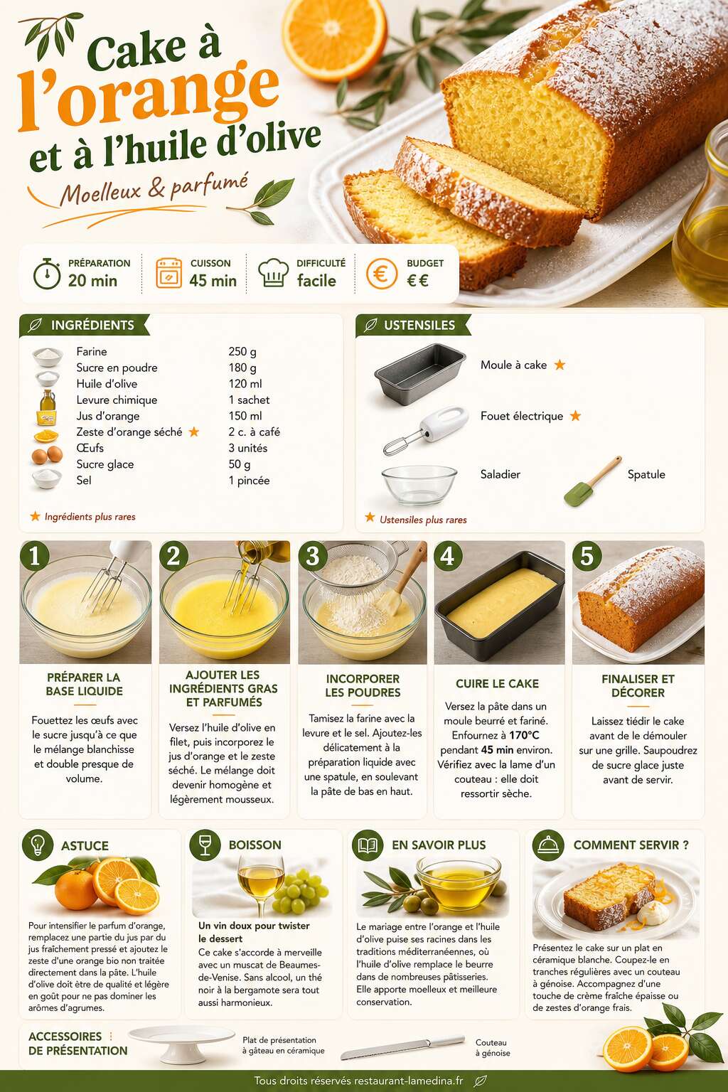 Fiche recette Cake à l'orange et à l'huile d'olive : la recette moelleuse et parfumée Fiche recette Cake à l'orange et à l'huile d'olive : la recette moelleuse et parfumée