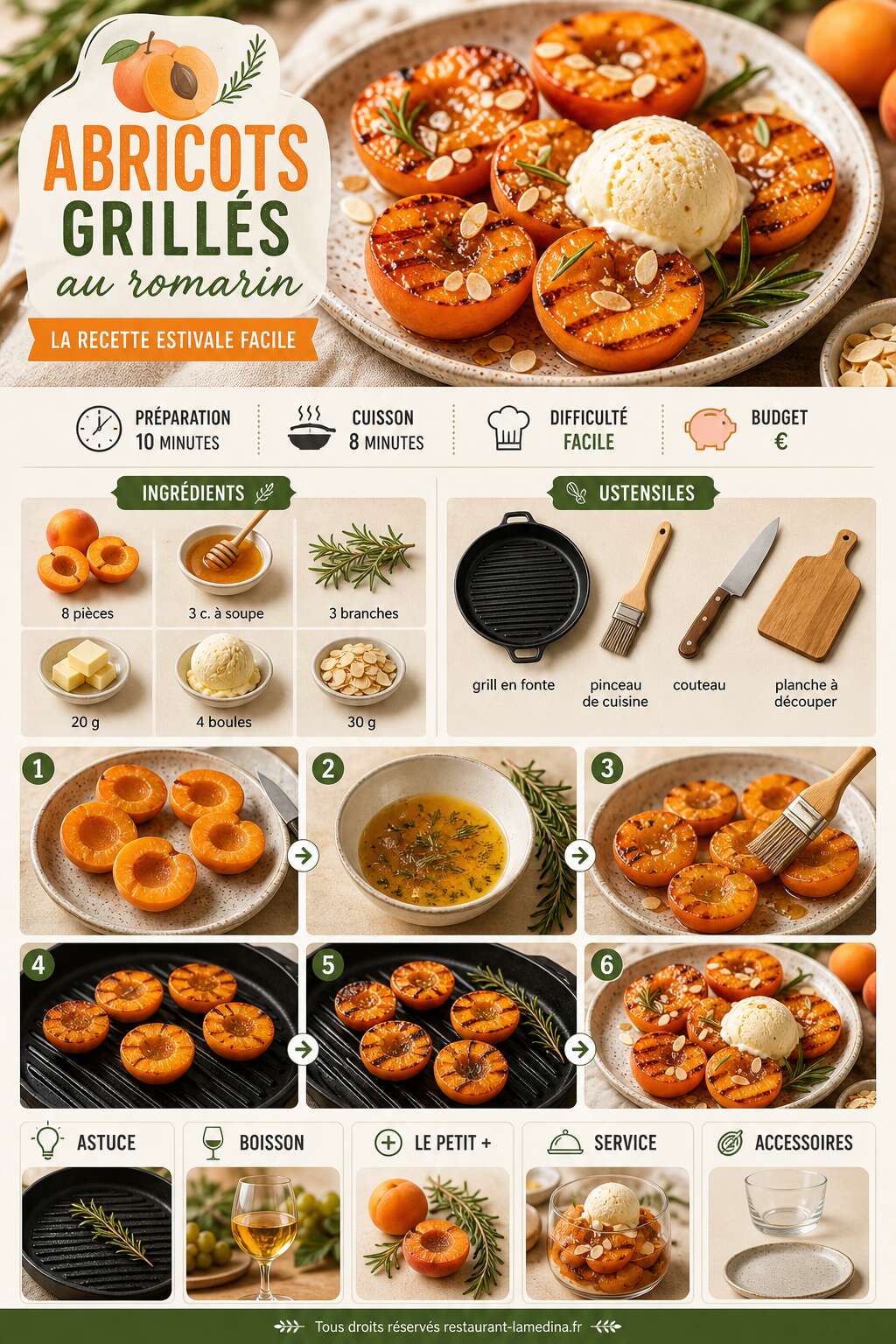 Fiche recette Abricots grillés au romarin : la recette estivale facile Fiche recette Abricots grillés au romarin : la recette estivale facile