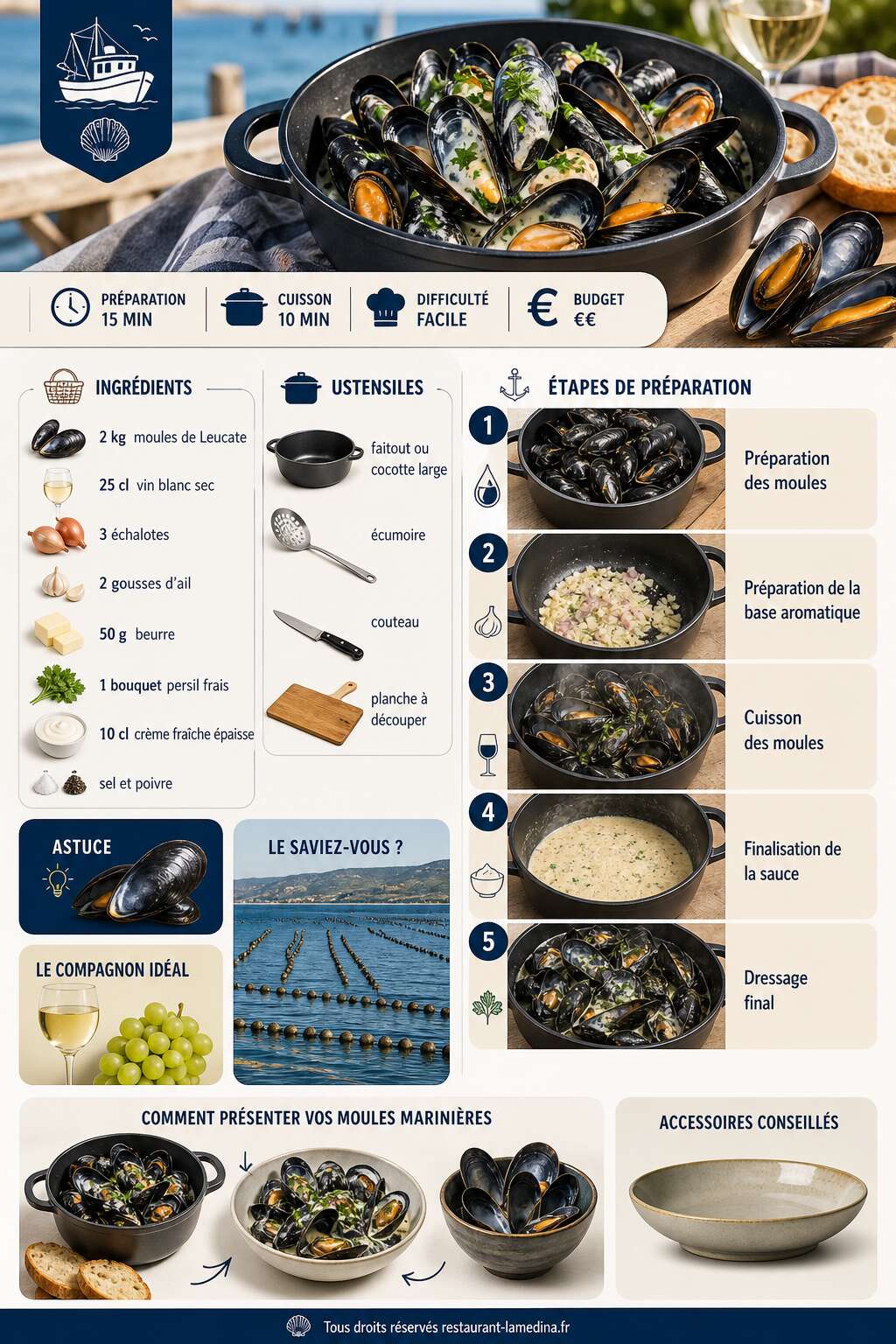 Fiche recette Moules marini&egrave;res de Leucate : la recette facile et savoureuse