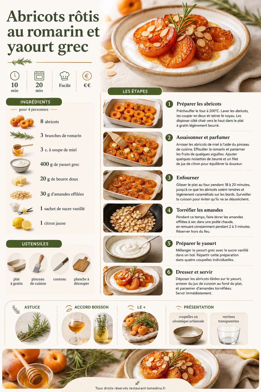 Fiche recette Abricots rôtis au romarin et yaourt grec Fiche recette Abricots rôtis au romarin et yaourt grec
