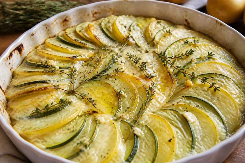 Tian de courgettes et pommes de terre au Morbier