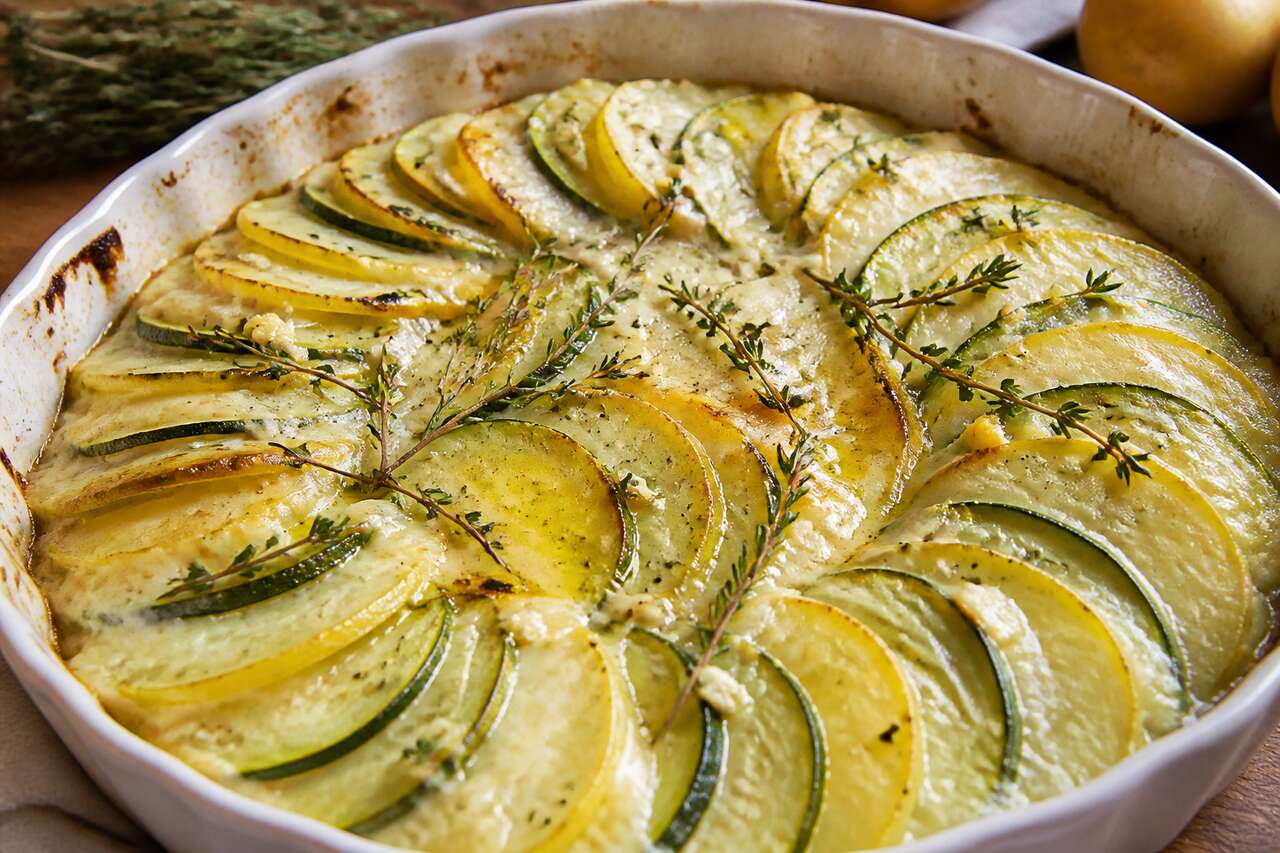 Tian de courgettes et pommes de terre au Morbier