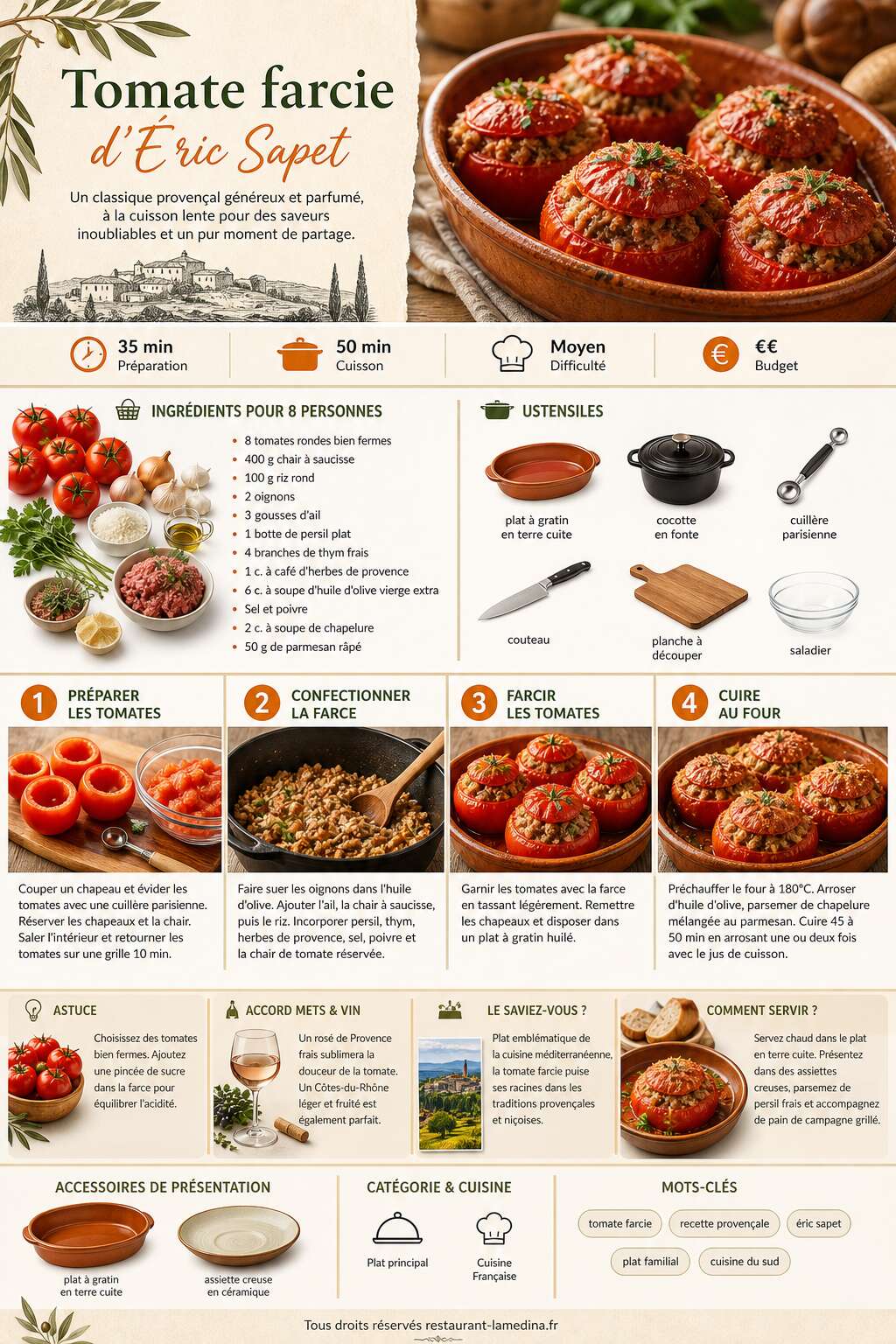 Fiche recette Tomate farcie d'Éric Sapet : la recette gourmande à savourer Fiche recette Tomate farcie d'Éric Sapet : la recette gourmande à savourer