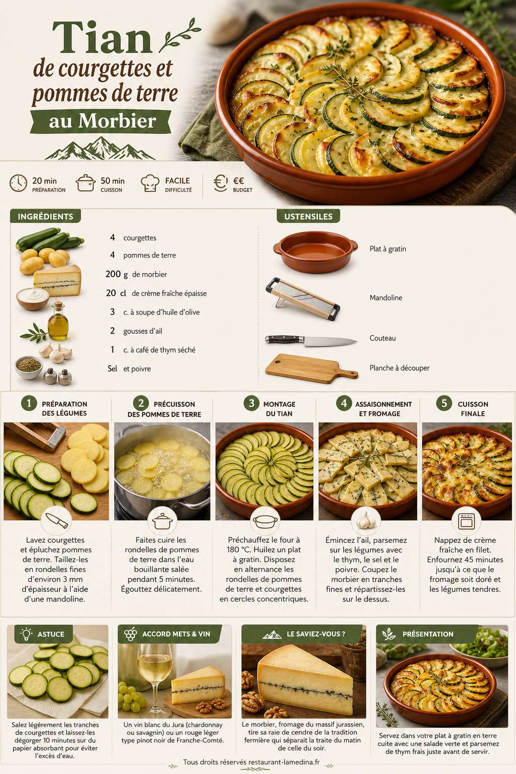 Fiche recette Tian de courgettes et pommes de terre au Morbier Fiche recette Tian de courgettes et pommes de terre au Morbier