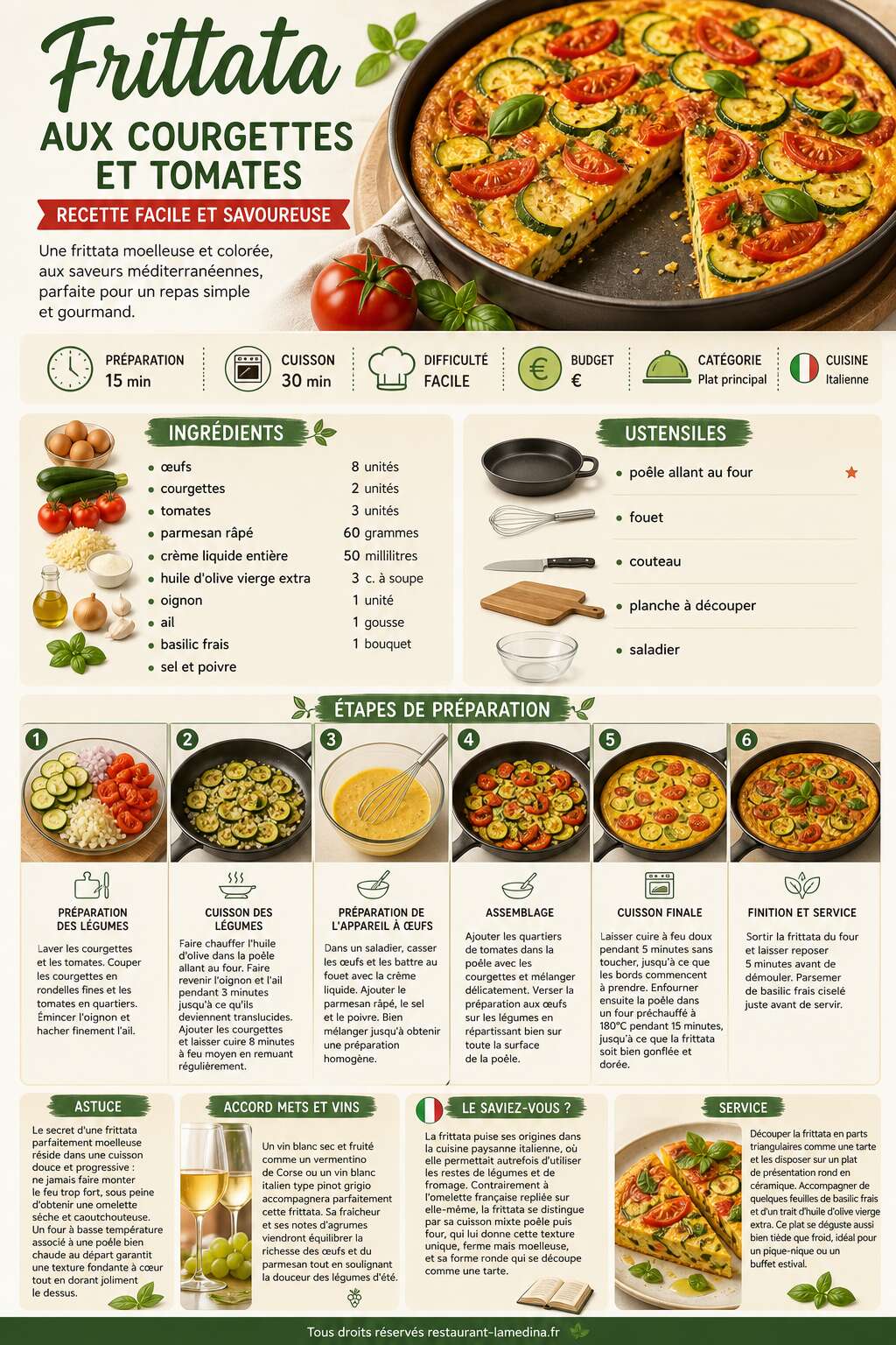 Fiche recette Frittata aux courgettes et tomates : recette facile et savoureuse Fiche recette Frittata aux courgettes et tomates : recette facile et savoureuse