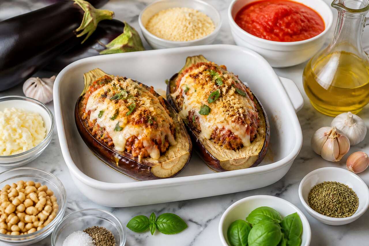 Aubergines farcies à l'italienne : recette veggie facile