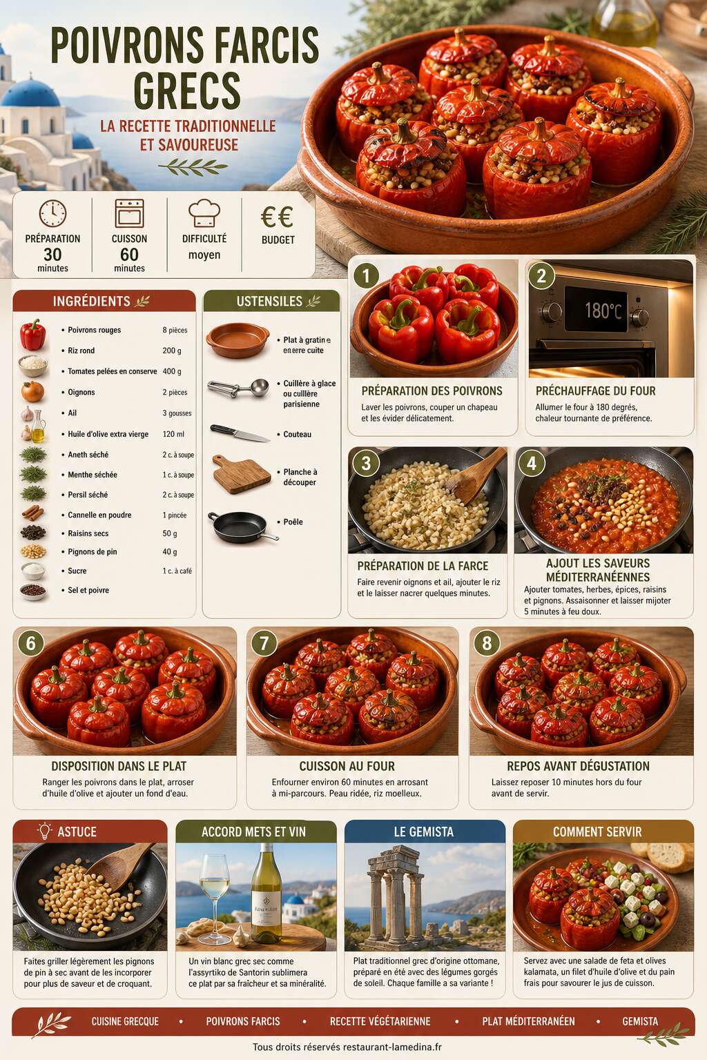 Fiche recette Poivrons farcis grecs : la recette traditionnelle et savoureuse