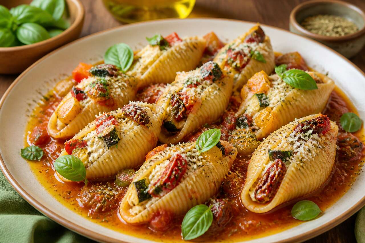 Conchiglioni farcis aux légumes du soleil et à la ricotta