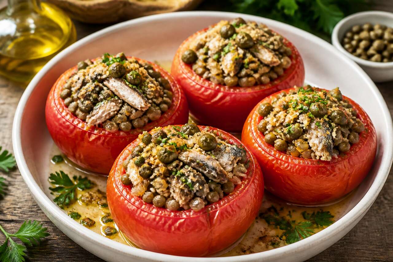 Tomates farcies aux lentilles et sardines : recette facile et saine