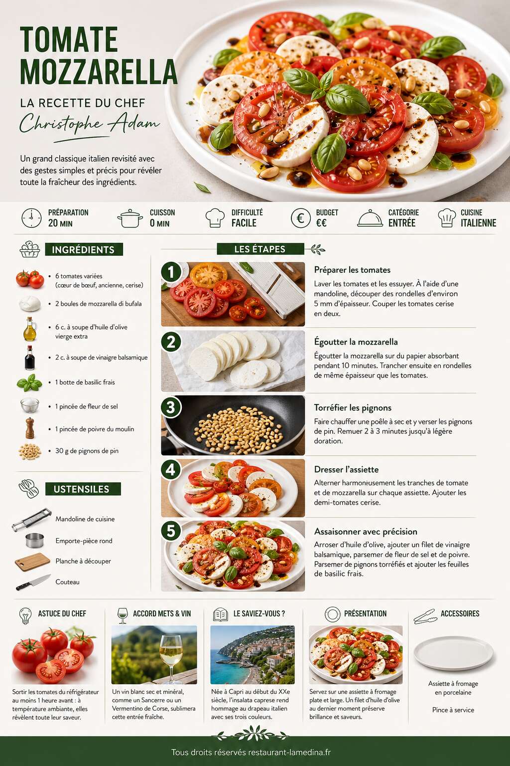 Fiche recette Tomate mozzarella : la recette du chef Christophe Adam Fiche recette Tomate mozzarella : la recette du chef Christophe Adam