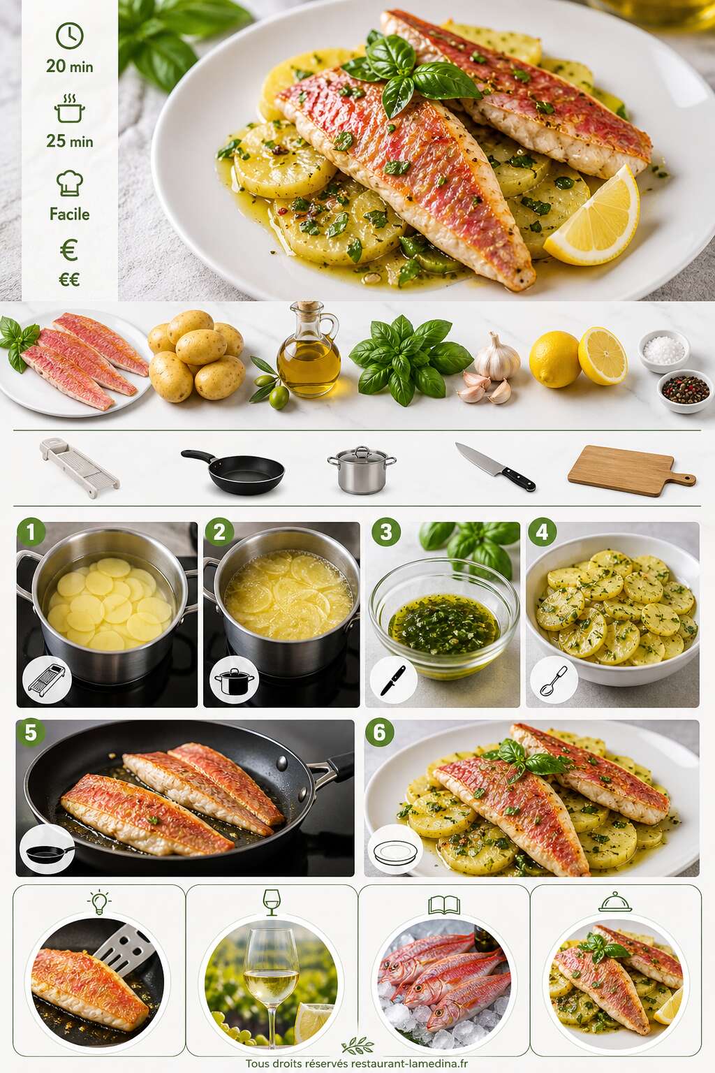 Fiche recette Filets de rouget et pommes de terre à l'huile d'olive et basilic Fiche recette Filets de rouget et pommes de terre à l'huile d'olive et basilic