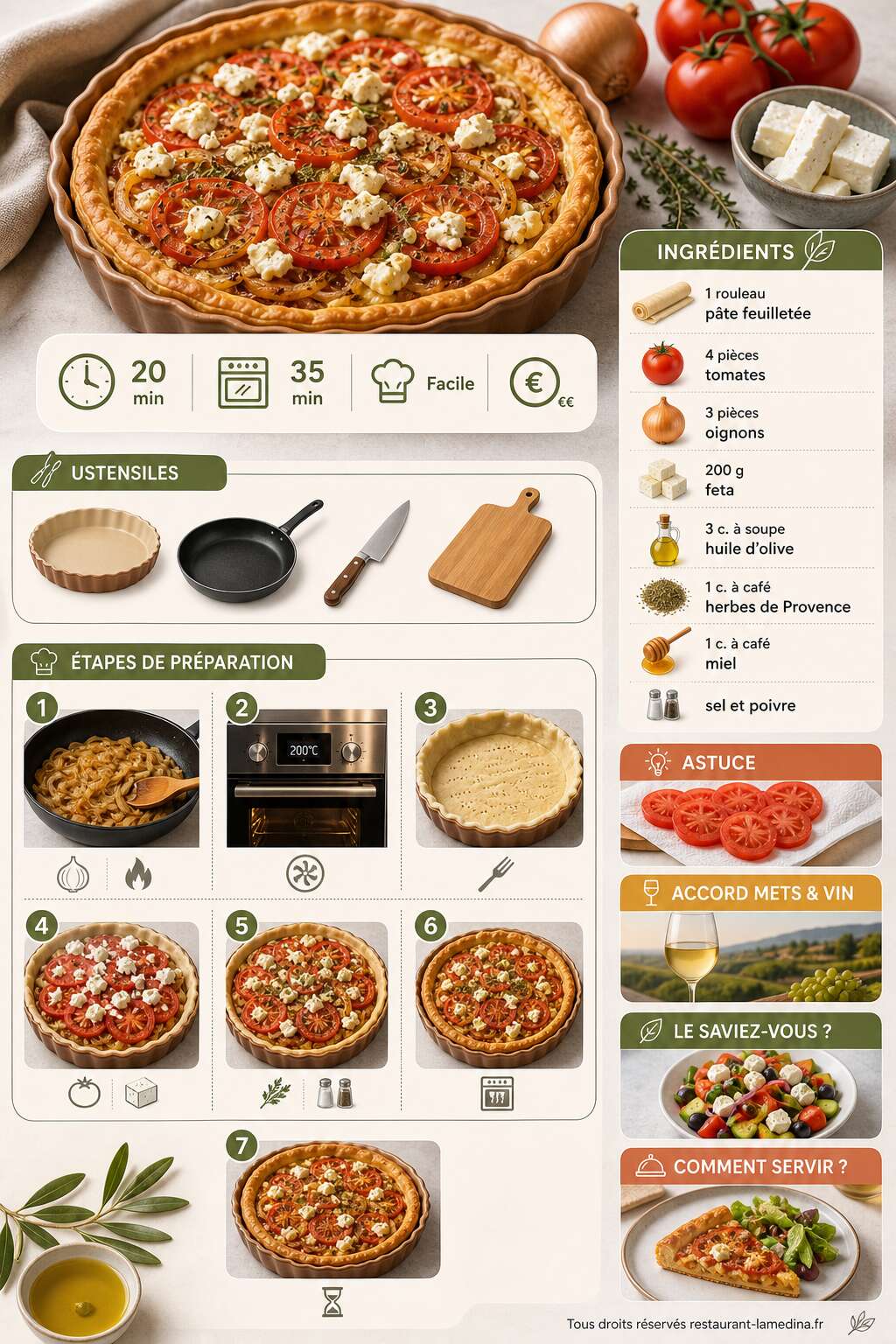 Fiche recette Tarte tomate, oignon et feta : la recette facile et savoureuse
