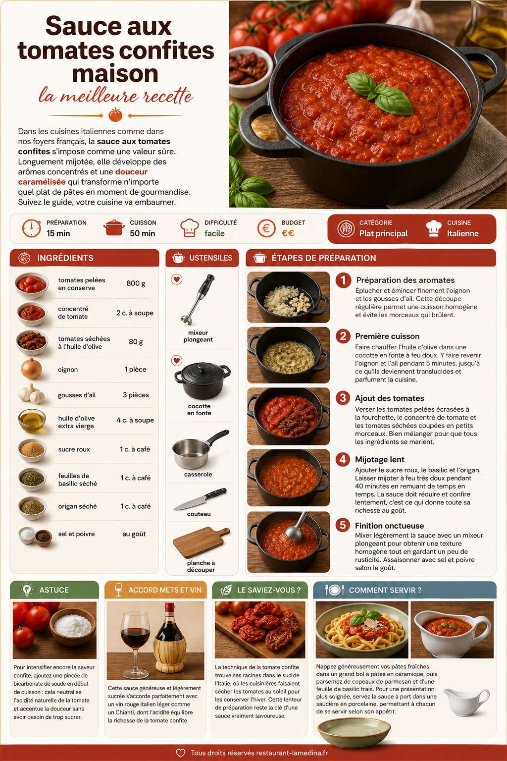 Fiche recette Sauce aux tomates confites maison : la meilleure recette Fiche recette Sauce aux tomates confites maison : la meilleure recette