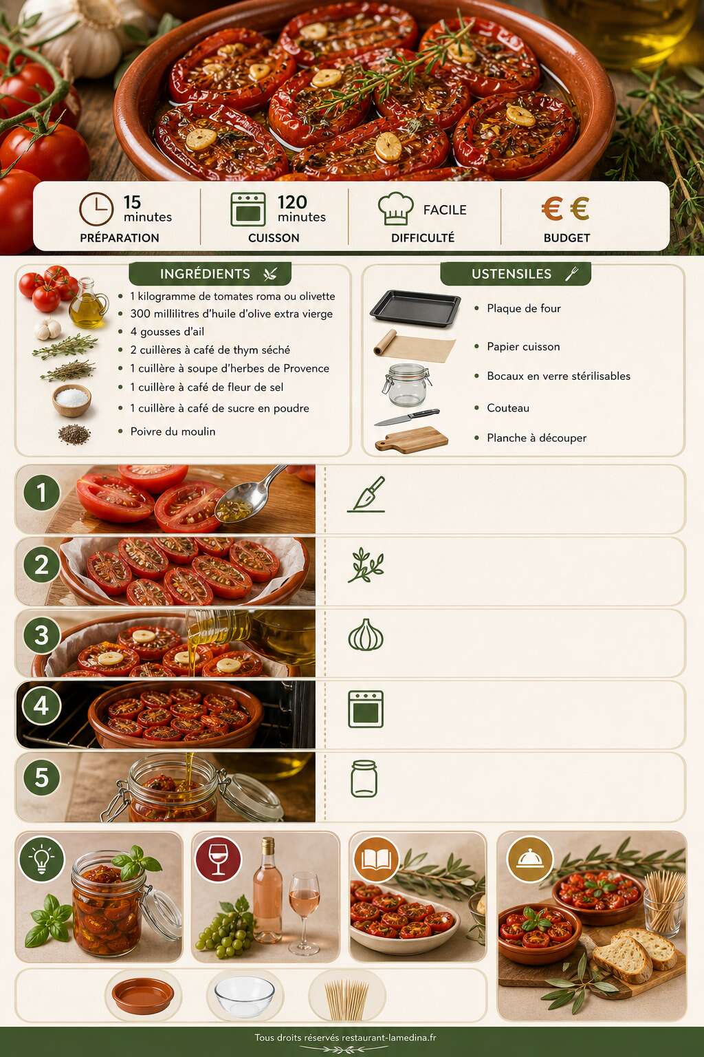 Fiche recette Tomates confites &agrave; l'huile d'olive : recette maison facile
