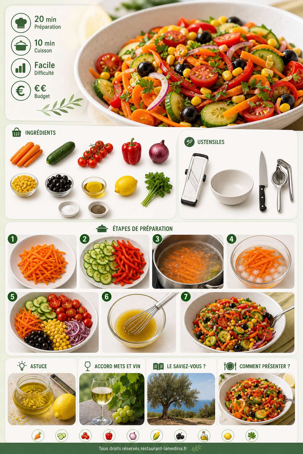 Fiche recette Salade de légumes, sauce huile d'olive et citron Fiche recette Salade de légumes, sauce huile d'olive et citron