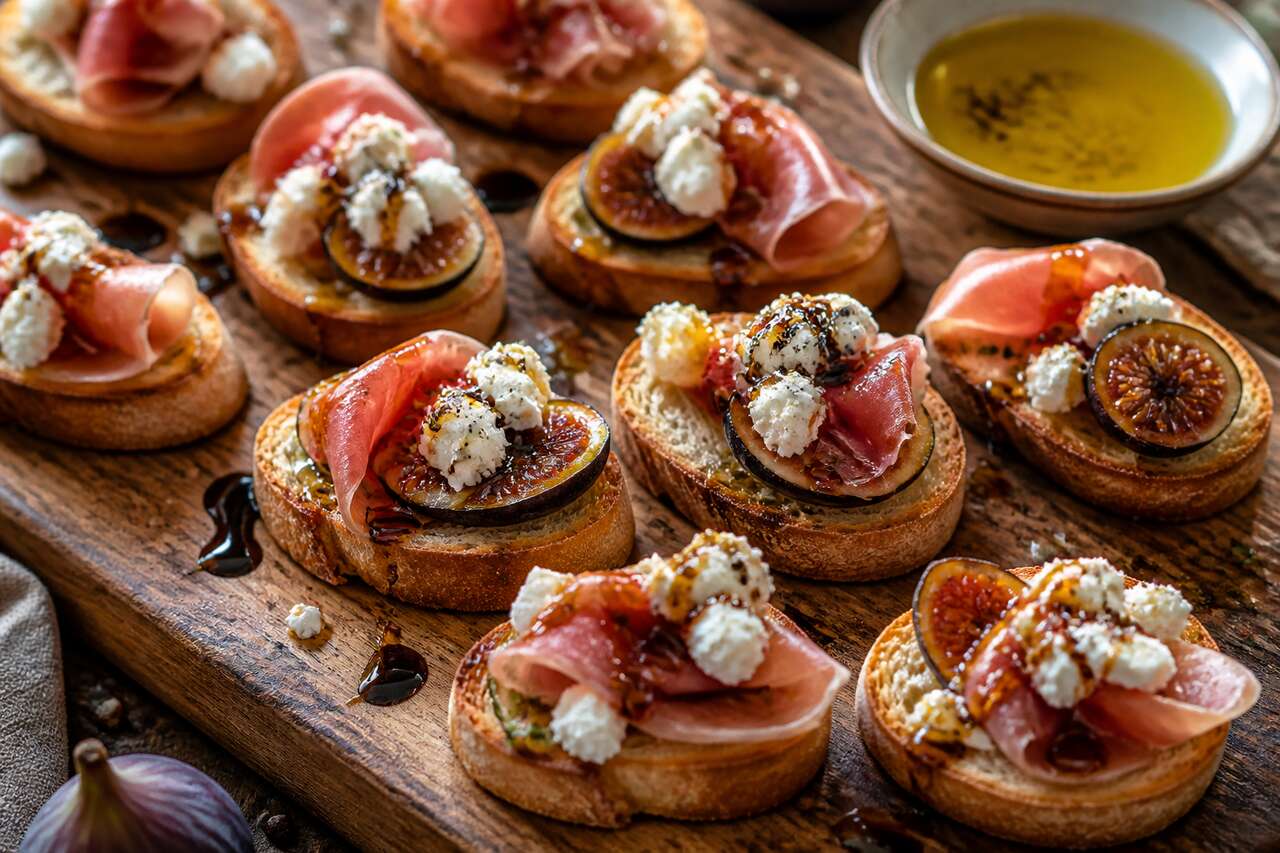 Mini bruschetta aux figues et au jambon