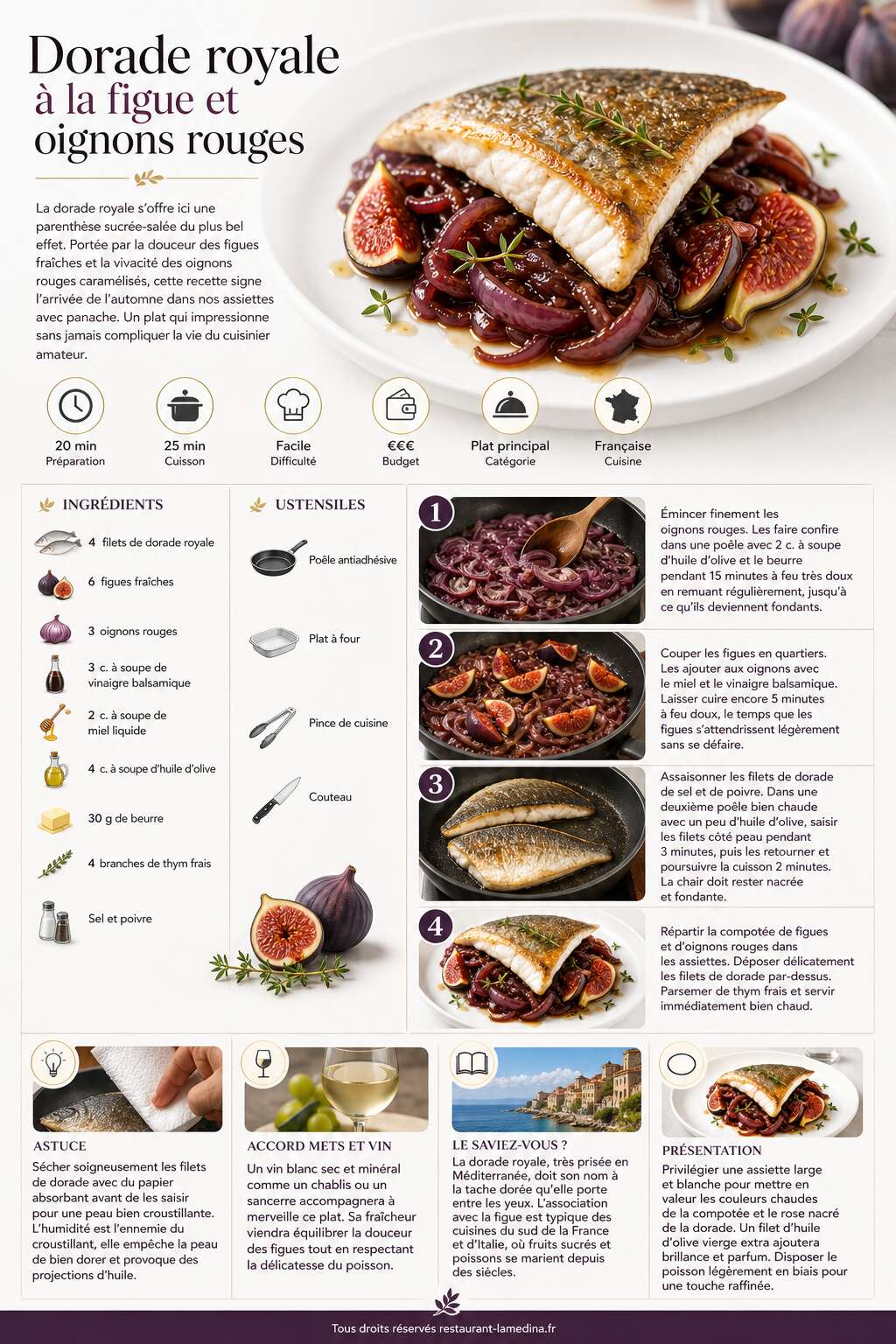 Fiche recette Dorade royale à la figue et oignons rouges : la recette Fiche recette Dorade royale à la figue et oignons rouges : la recette