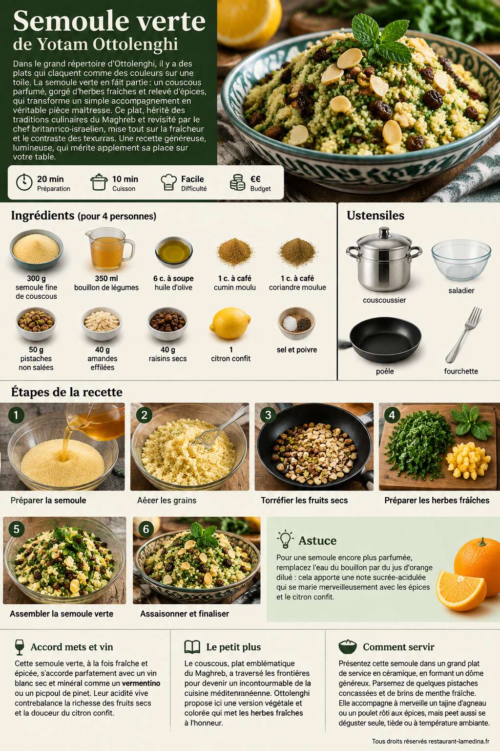 Fiche recette Semoule verte de Yotam Ottolenghi : la recette