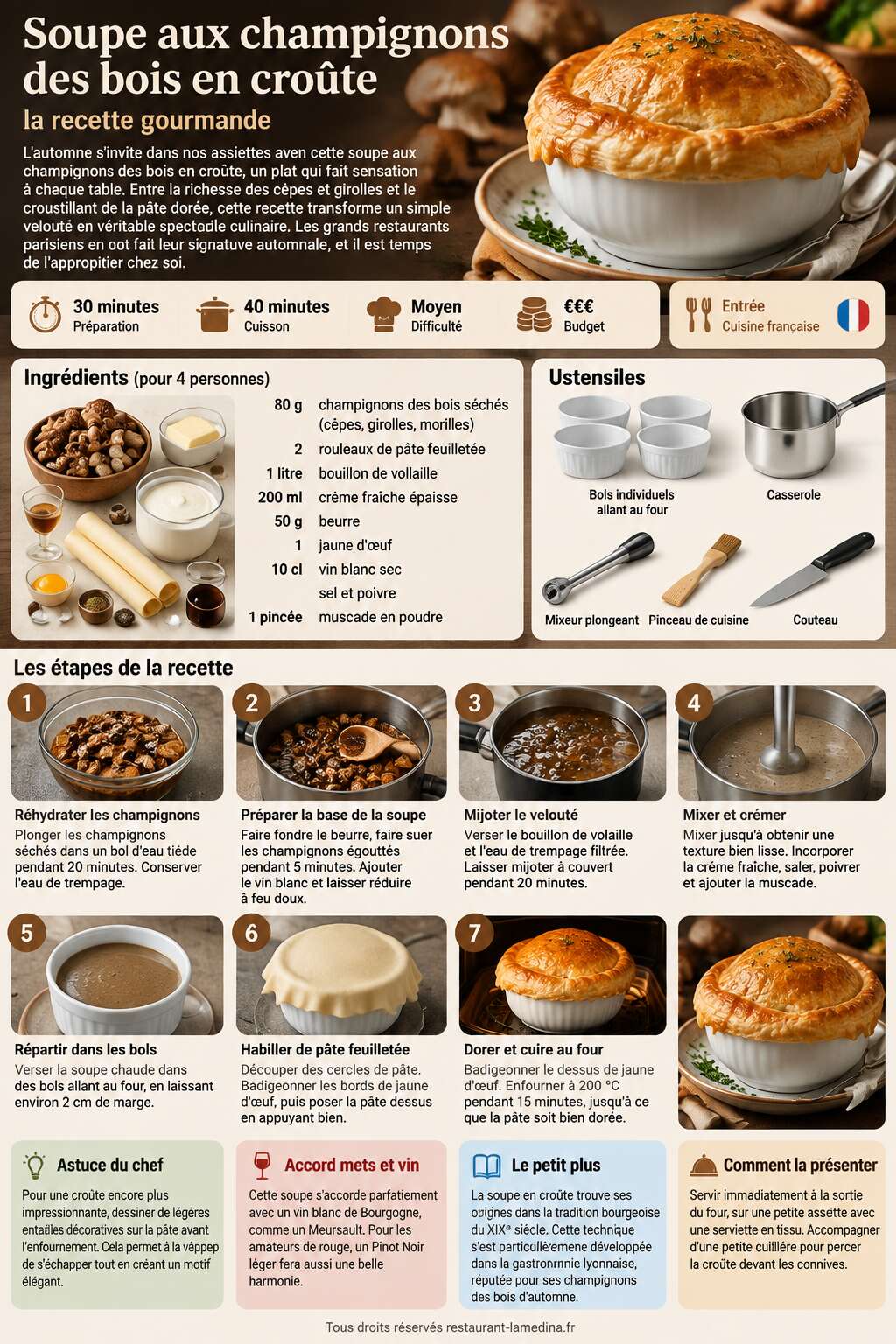 Fiche recette Soupe aux champignons des bois en croûte : la recette gourmande Fiche recette Soupe aux champignons des bois en croûte : la recette gourmande
