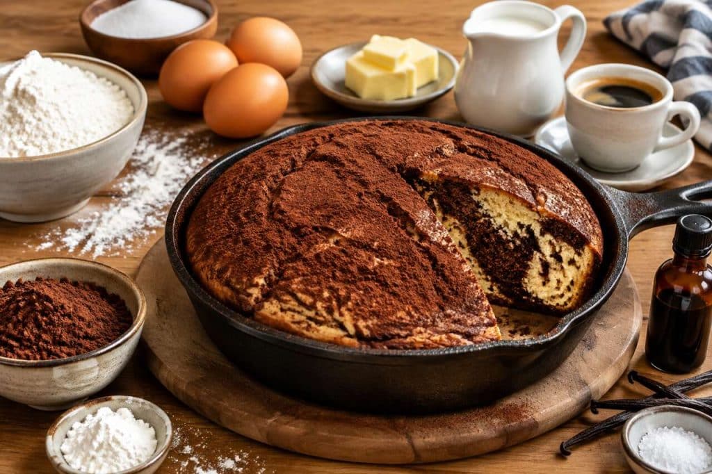 Gâteau italien choco-vanille et café à la poêle