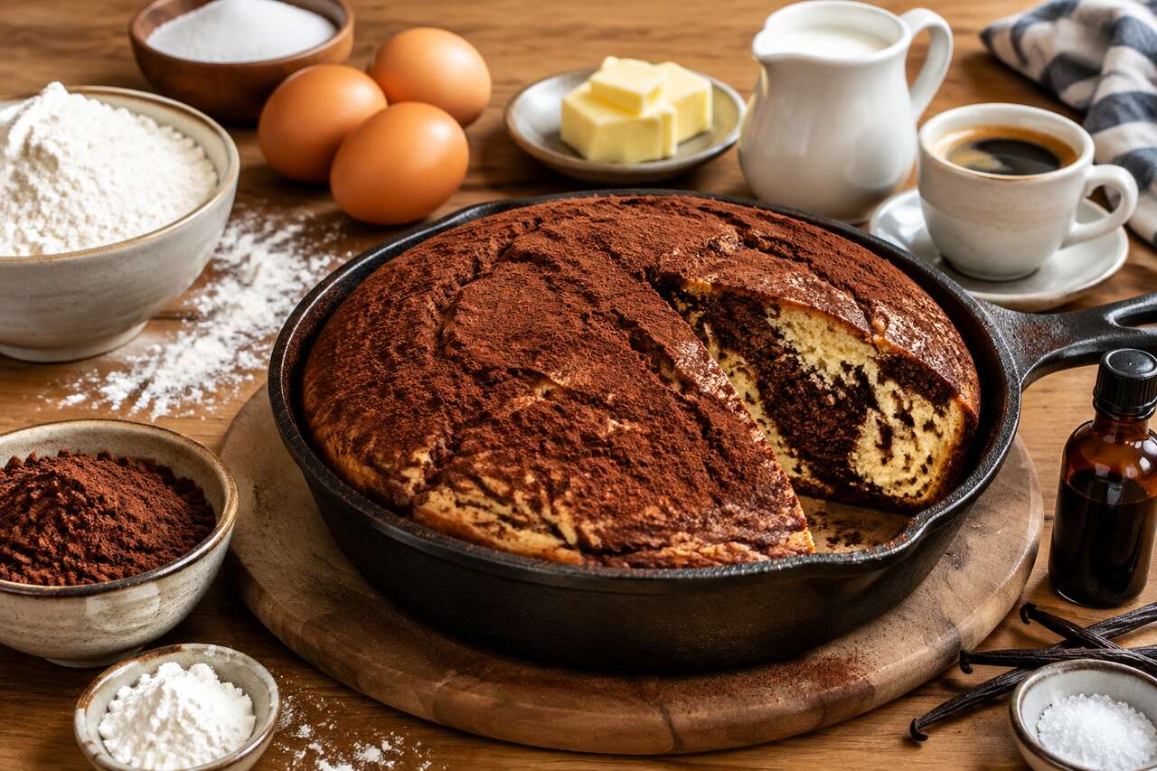 Gâteau italien choco-vanille et café à la poêle