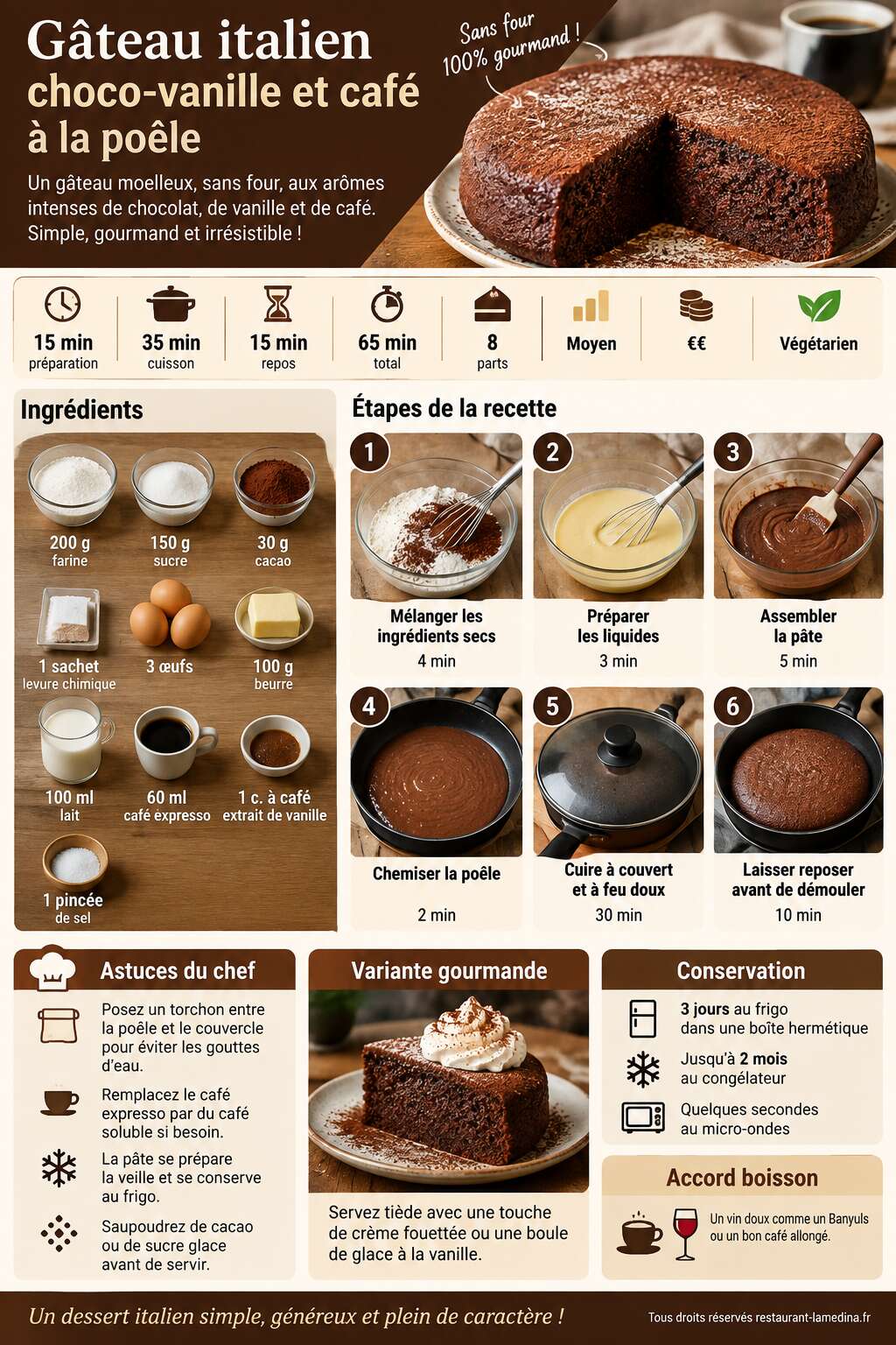 Fiche recette G&acirc;teau italien choco-vanille et caf&eacute; &agrave; la po&ecirc;le
