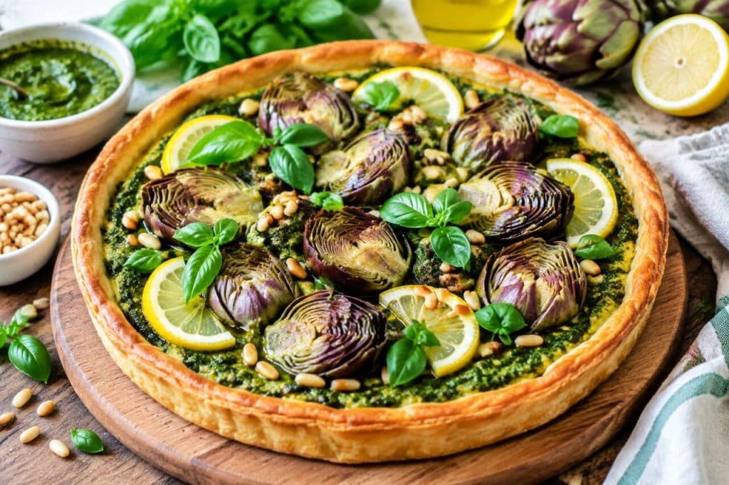 Tarte pesto artichaut : recette facile et savoureuse
