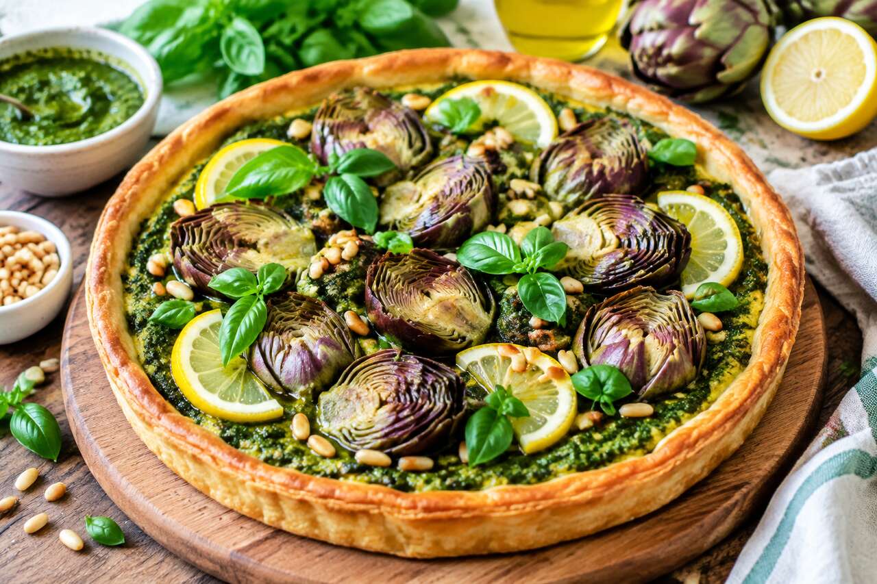 Tarte pesto artichaut : recette facile et savoureuse