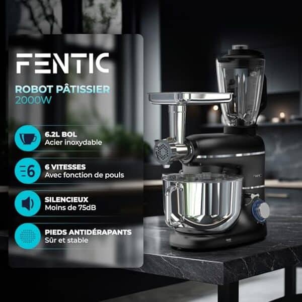 Découvrez notre test détaillé du robot pâtissier Fentic 2000W 6 en 1. Performances, fonctionnalités et verdict : le meilleur robot multifonctions pour vos pâtisseries ?