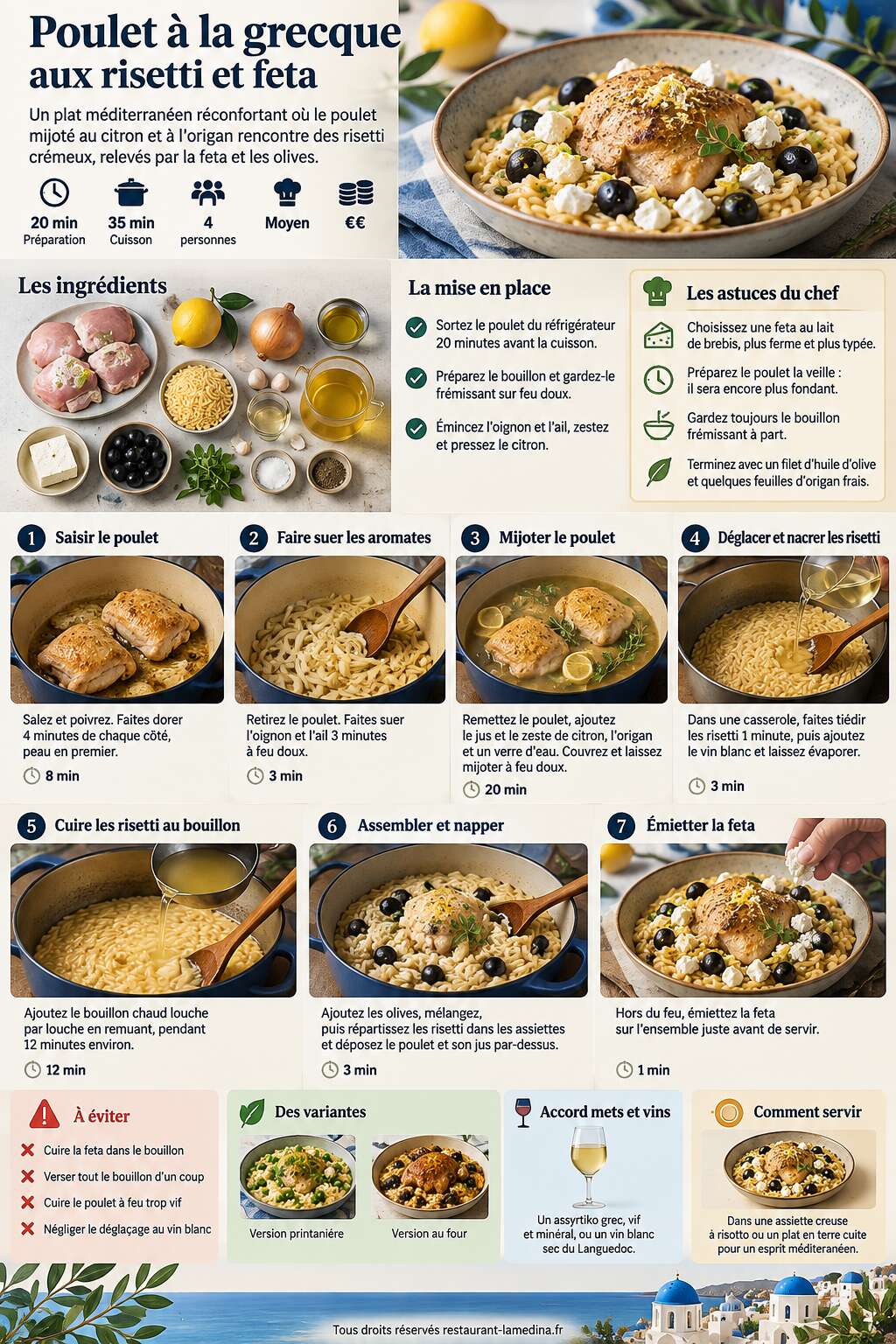 Fiche recette Poulet à la grecque aux risetti et feta Fiche recette Poulet à la grecque aux risetti et feta