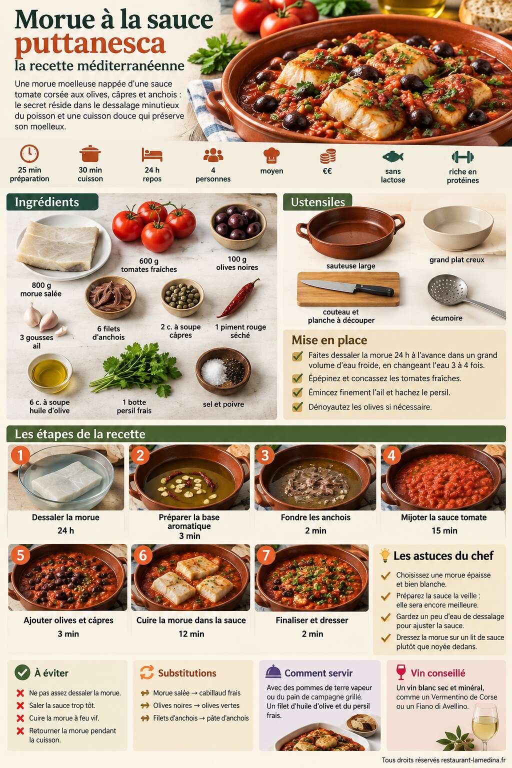 Fiche recette Morue à la sauce puttanesca : la recette méditerranéenne Fiche recette Morue à la sauce puttanesca : la recette méditerranéenne