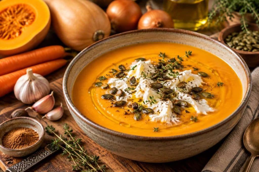 Soupe de butternut, carotte et stracciatella : recette automnale