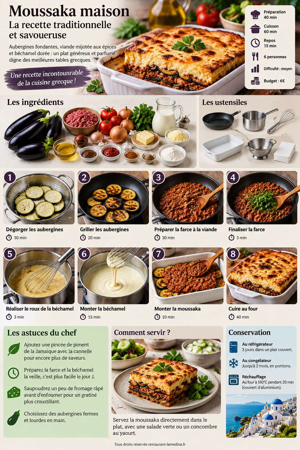 Fiche recette Moussaka maison : la recette traditionnelle et savoureuse