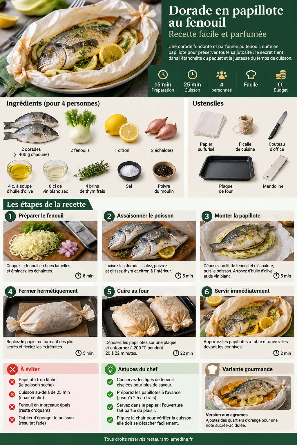 Fiche recette Dorade en papillote au fenouil : recette facile et parfum&eacute;e