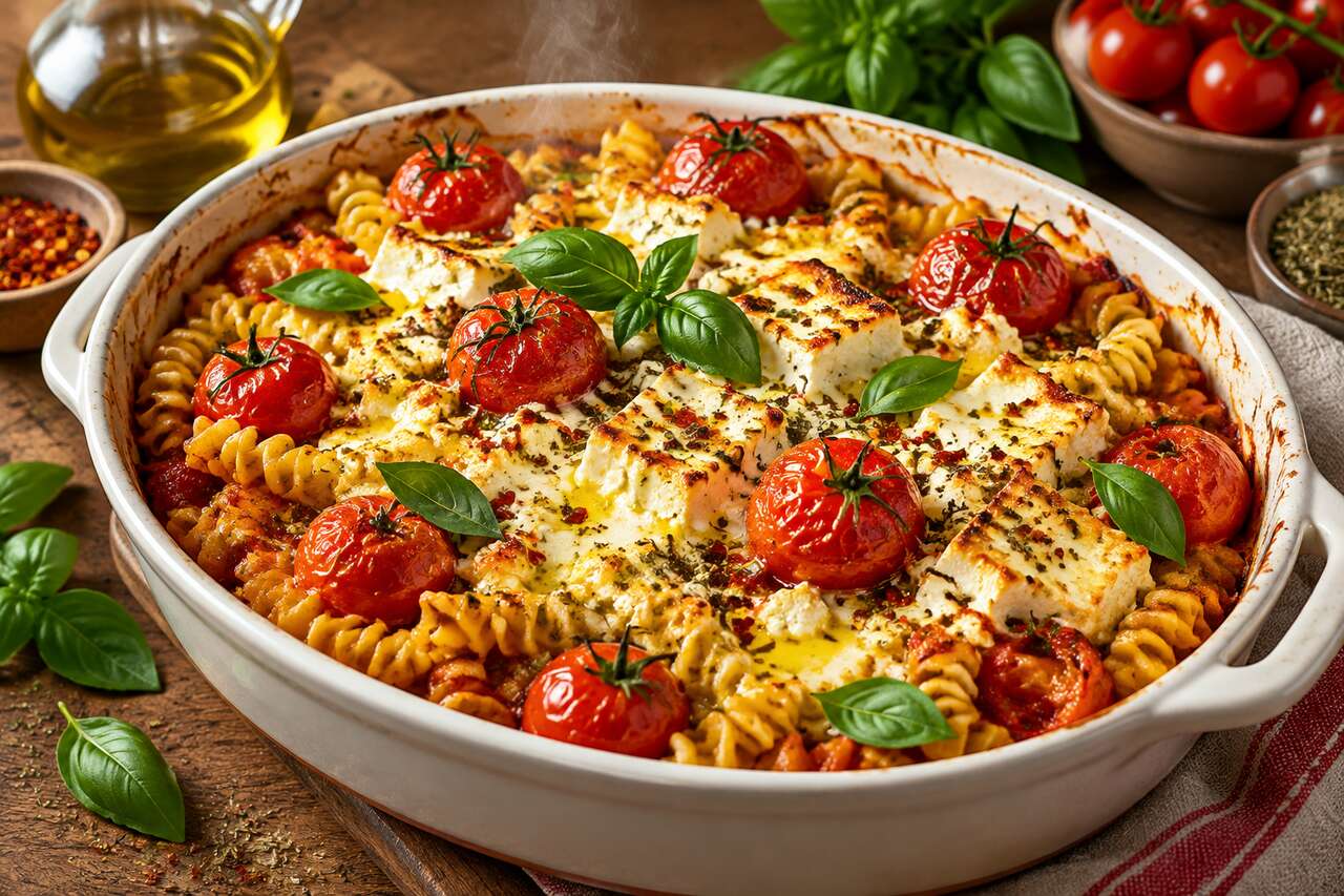 Fusilli à la feta rôtis au four : la recette facile et gourmande