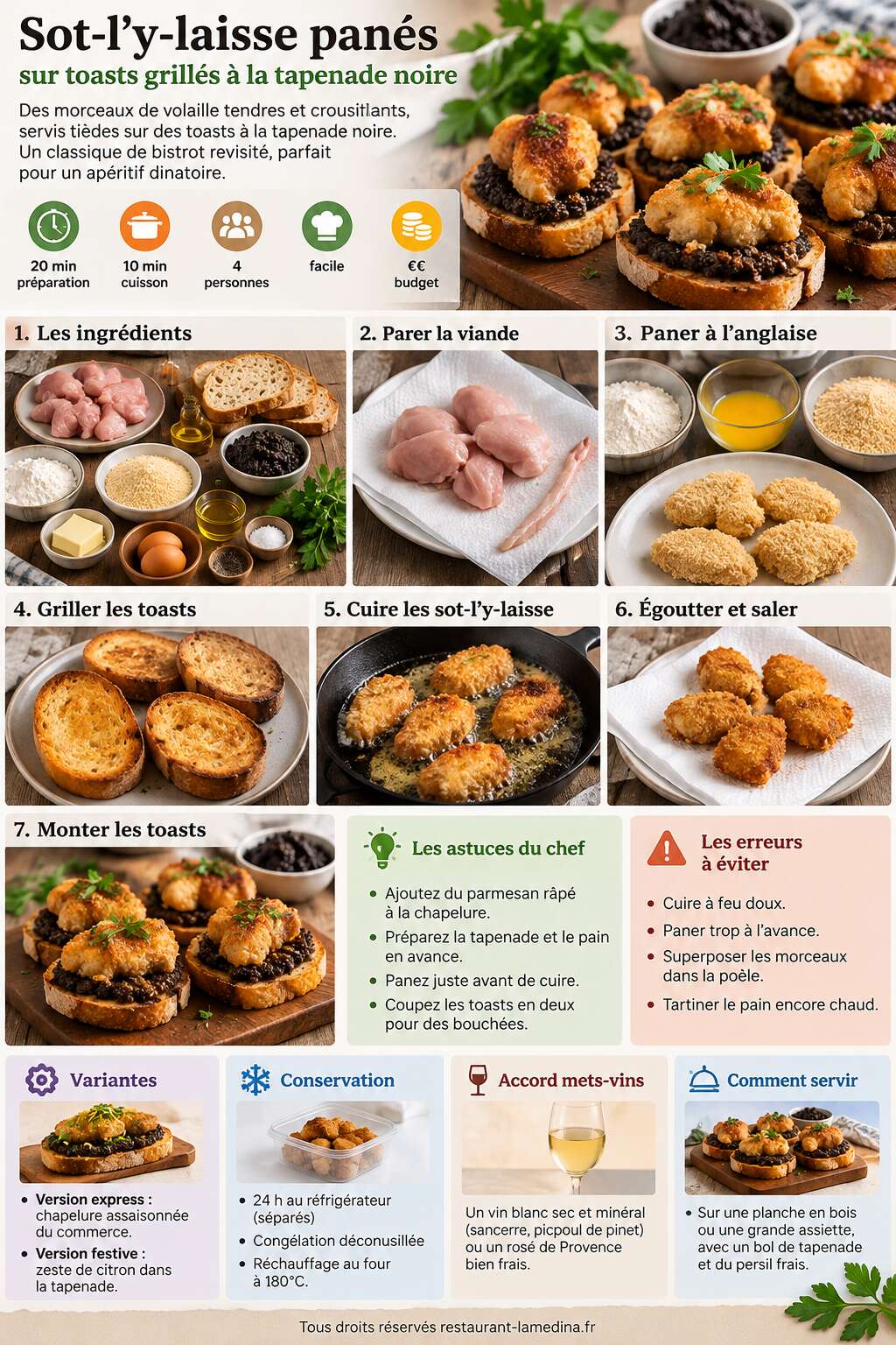 Fiche recette Sot-l'y-laisse pan&eacute;s sur toasts grill&eacute;s &agrave; la tapenade noire
