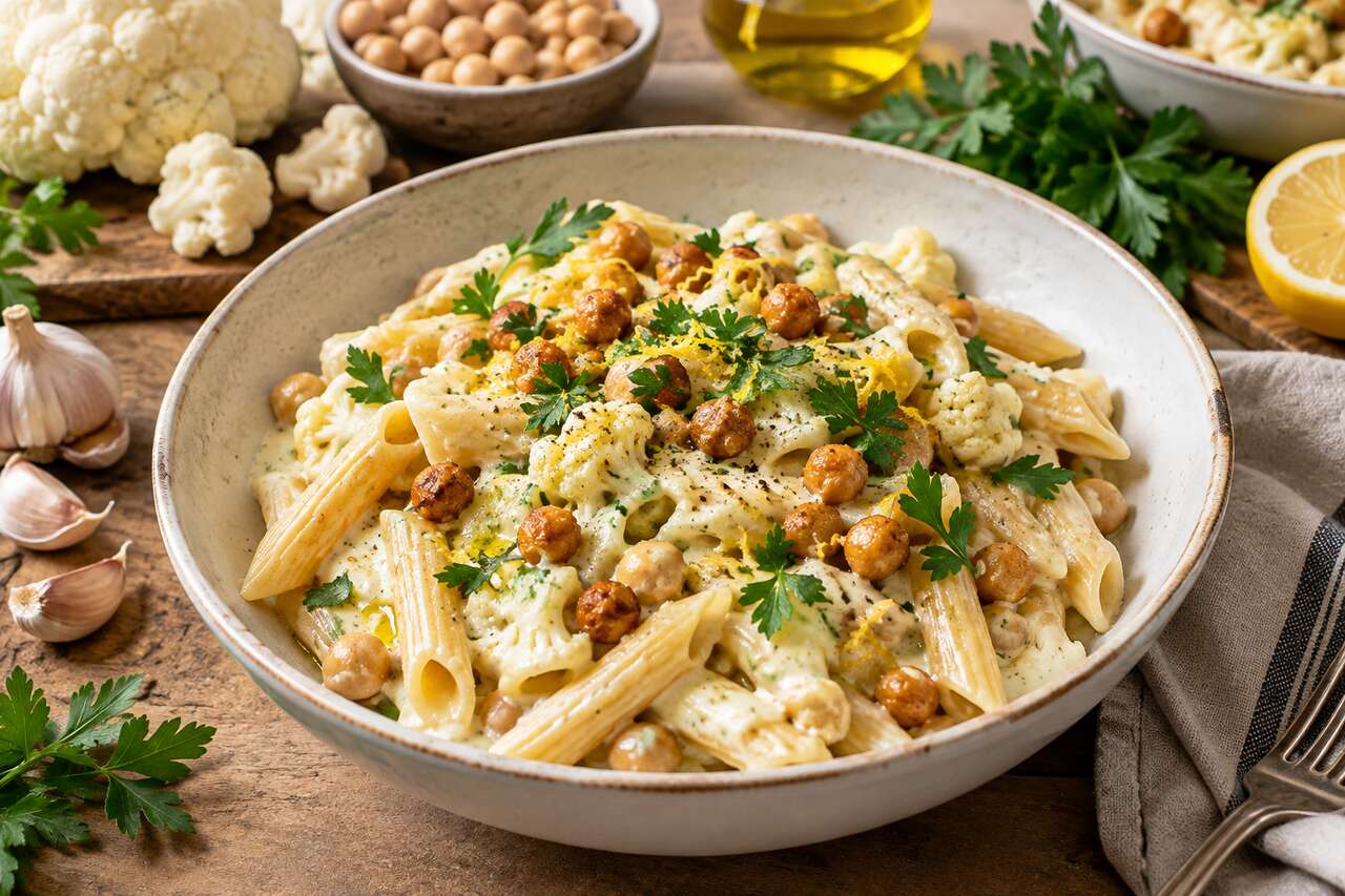 Sauce pour pâtes au chou-fleur et pois chiches