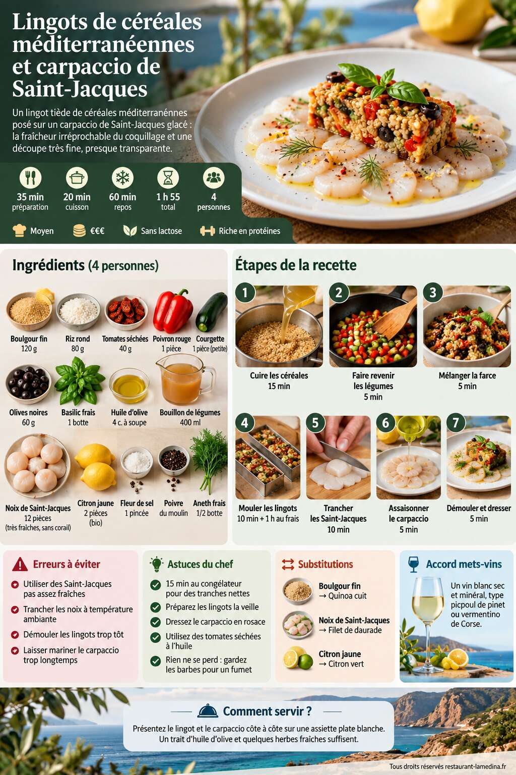 Fiche recette Lingots de céréales méditerranéennes et carpaccio de Saint-Jacques Fiche recette Lingots de céréales méditerranéennes et carpaccio de Saint-Jacques