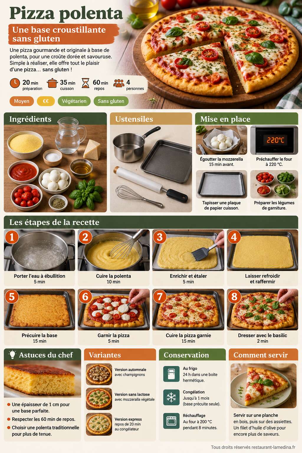 Fiche recette Pizza polenta : une base croustillante sans gluten Fiche recette Pizza polenta : une base croustillante sans gluten
