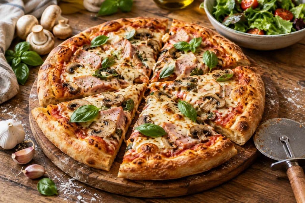 Pizza au jambon et champignons : la recette facile et gourmande