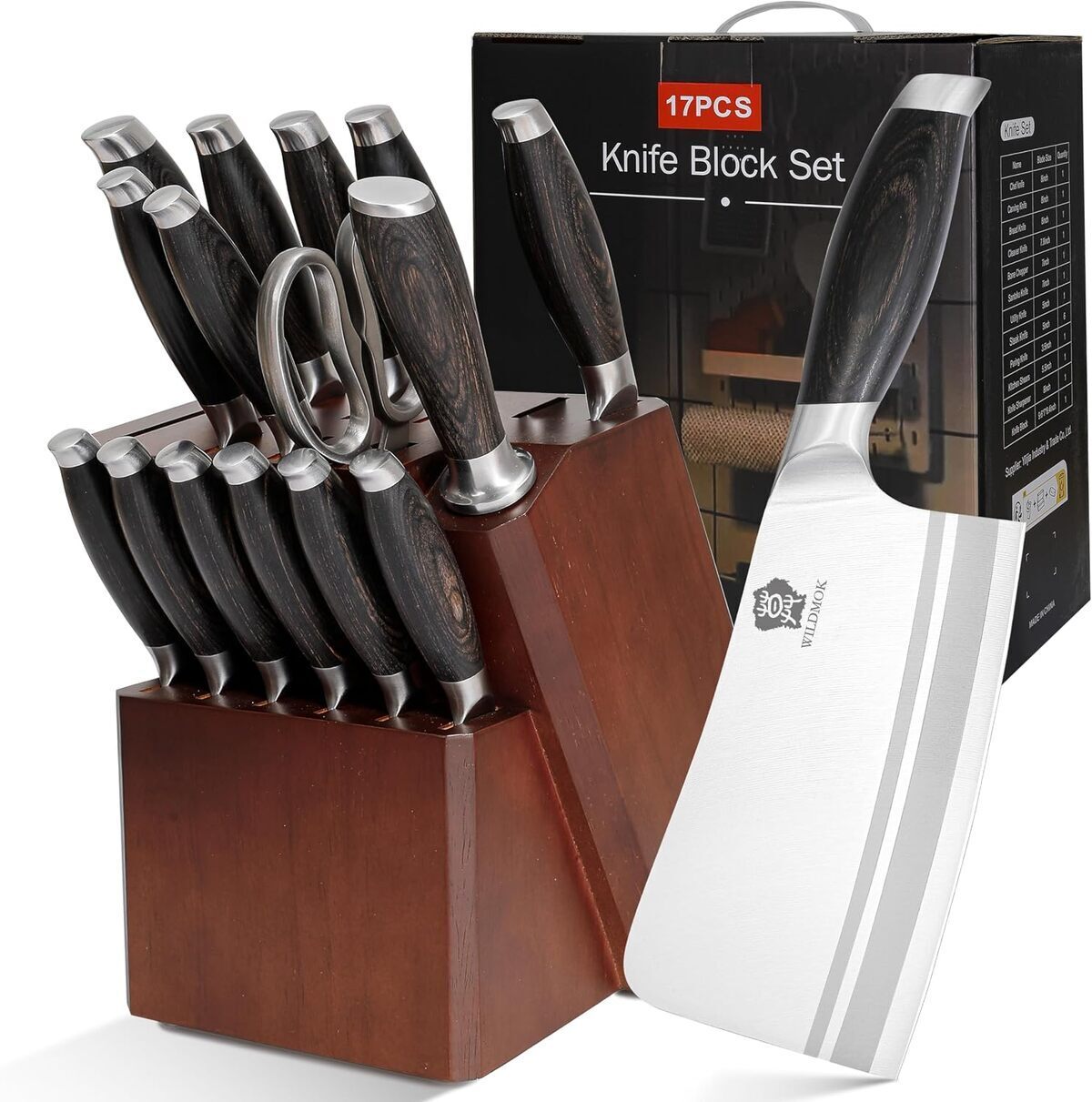 Test : ensemble de couteaux Wildmok 17 pièces avec bloc en bois